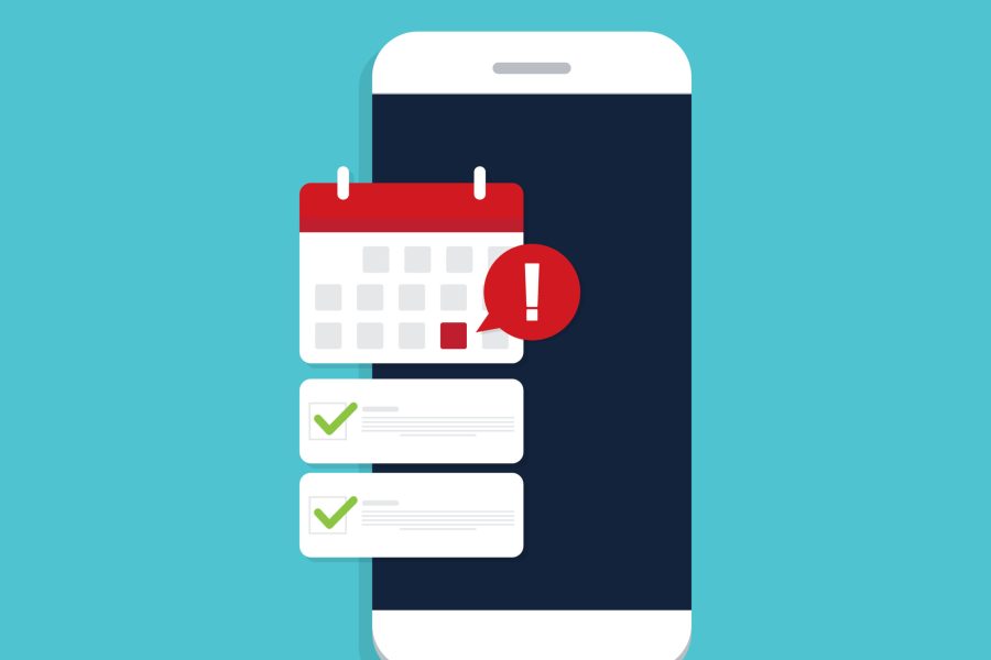Mobile phone calendar with important deadline date and task list
